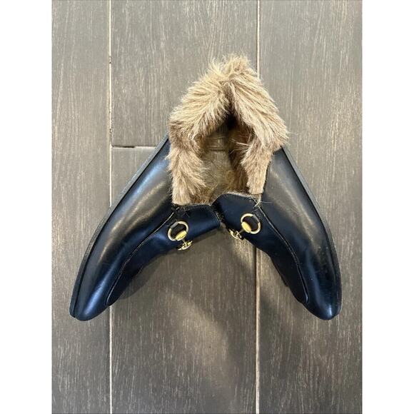 Gucci Princetown Black Leather Horse-bit Fur Mules Size 36 - Picture 2 of 3